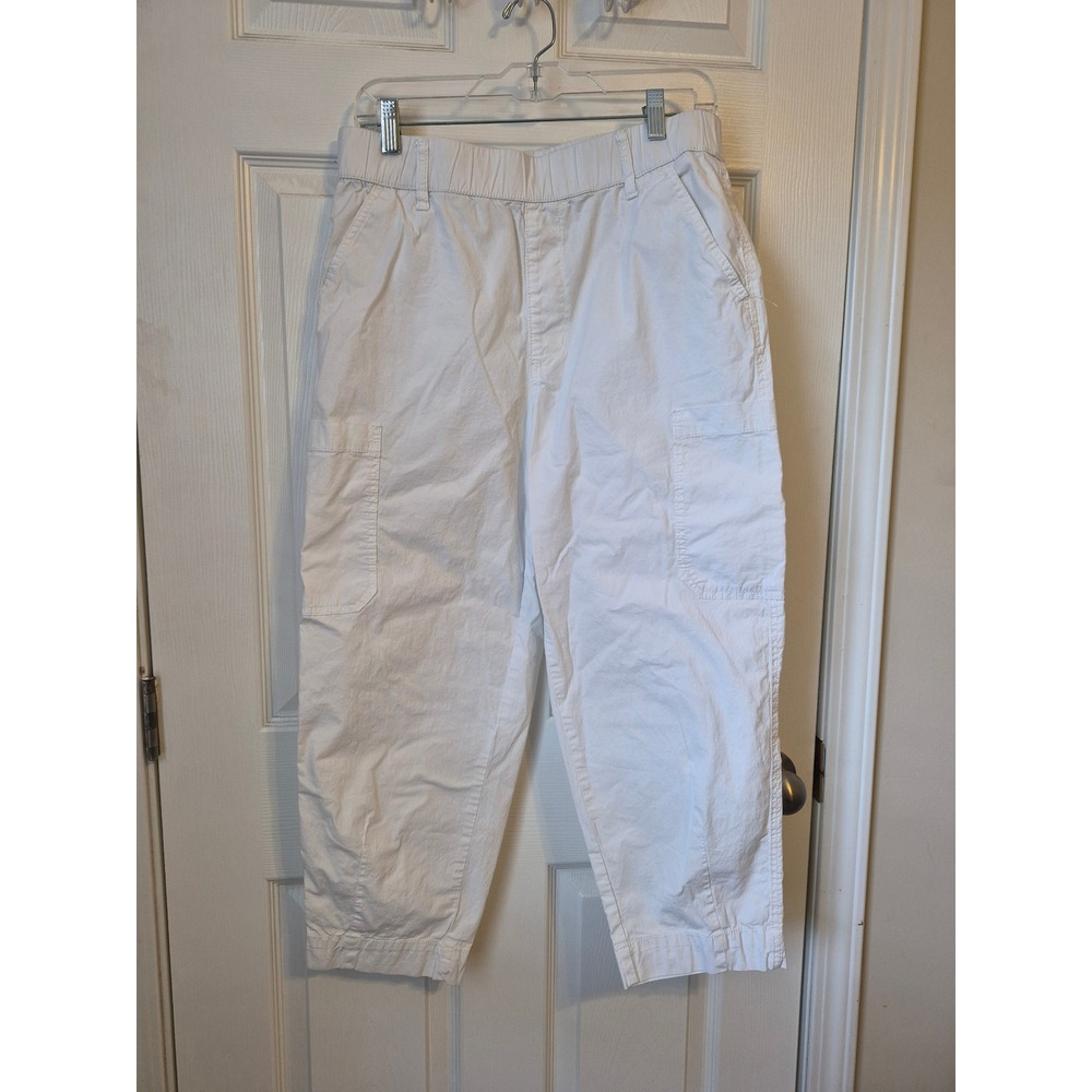 Chicos White Cargo Crop Pants Elastic Waist Cotton Blend Size 0.5 US 6